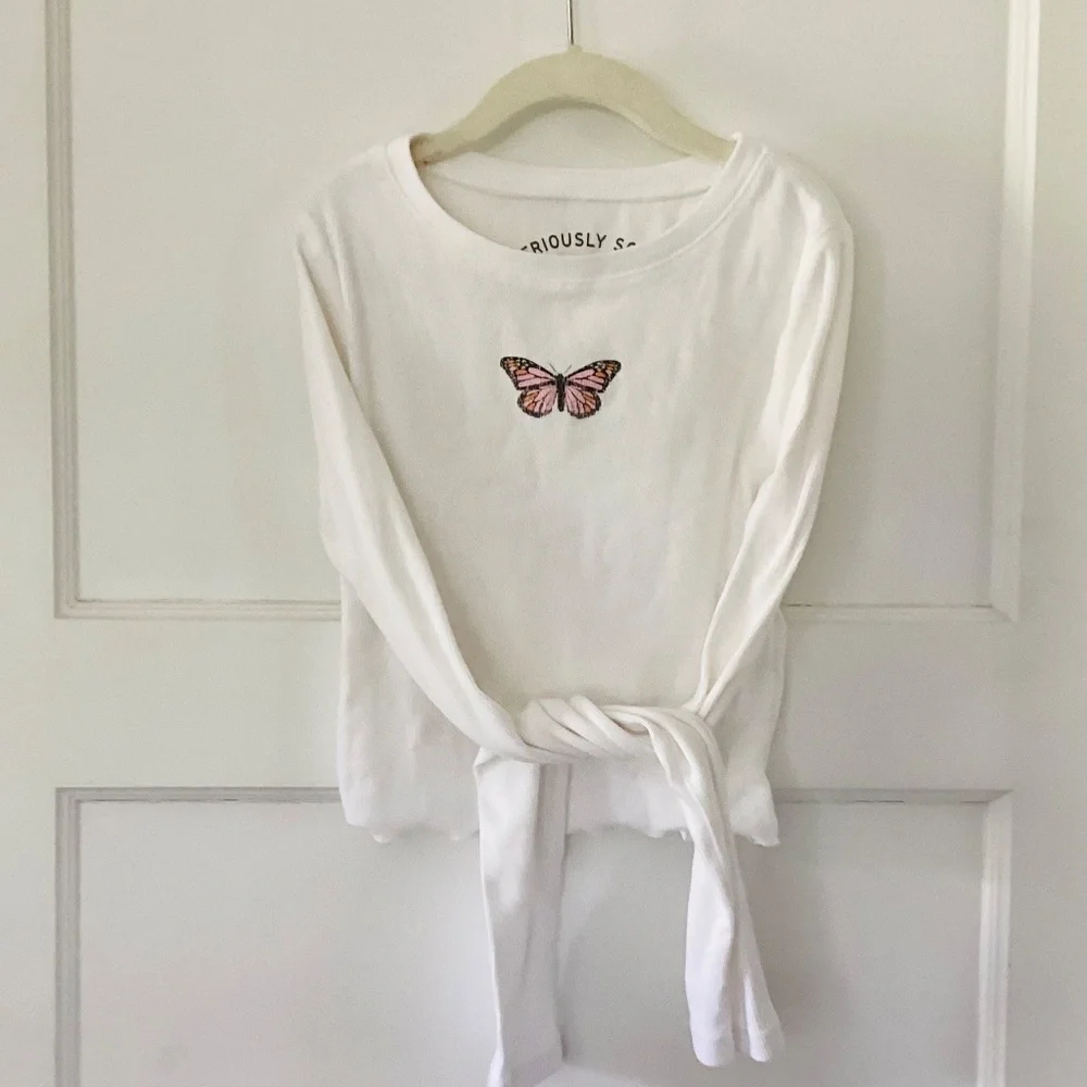Aeropostale Long Sleeve Seriously Soft Butterfly Cropped Baby Tee Size XS Y2K